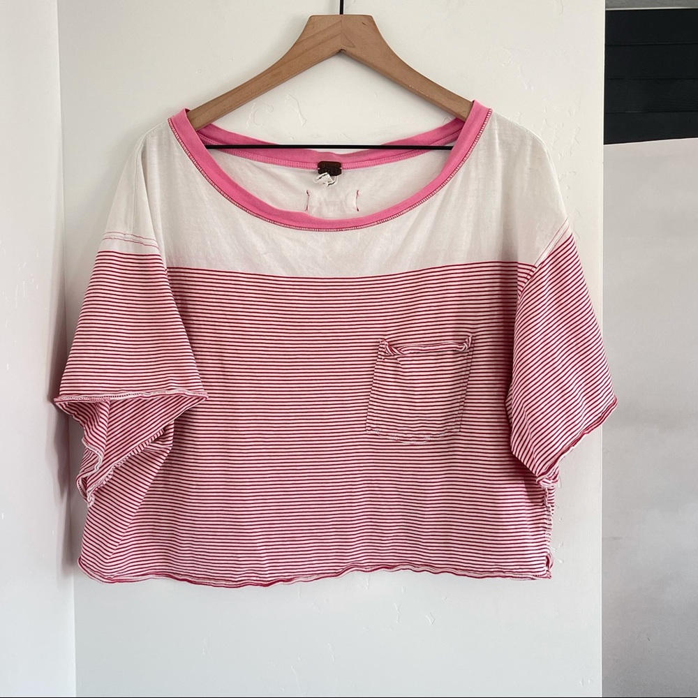 We The Free Crop Top Womens Size M Short Sleeve Crew Neck Casual Stripe Colorful